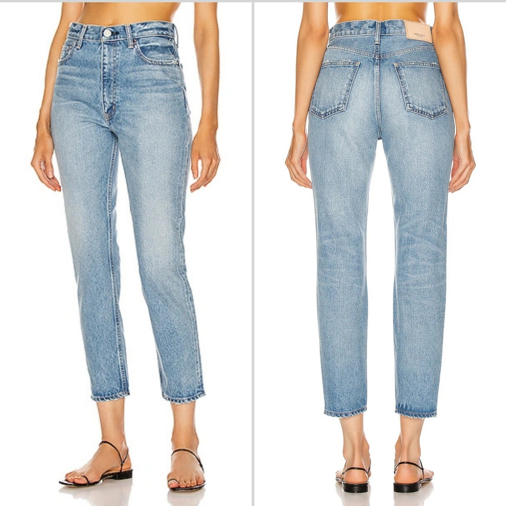 Moussy Vintage Glen High Rise Straight Leg Denim Jeans 24 Light Blue Distressed